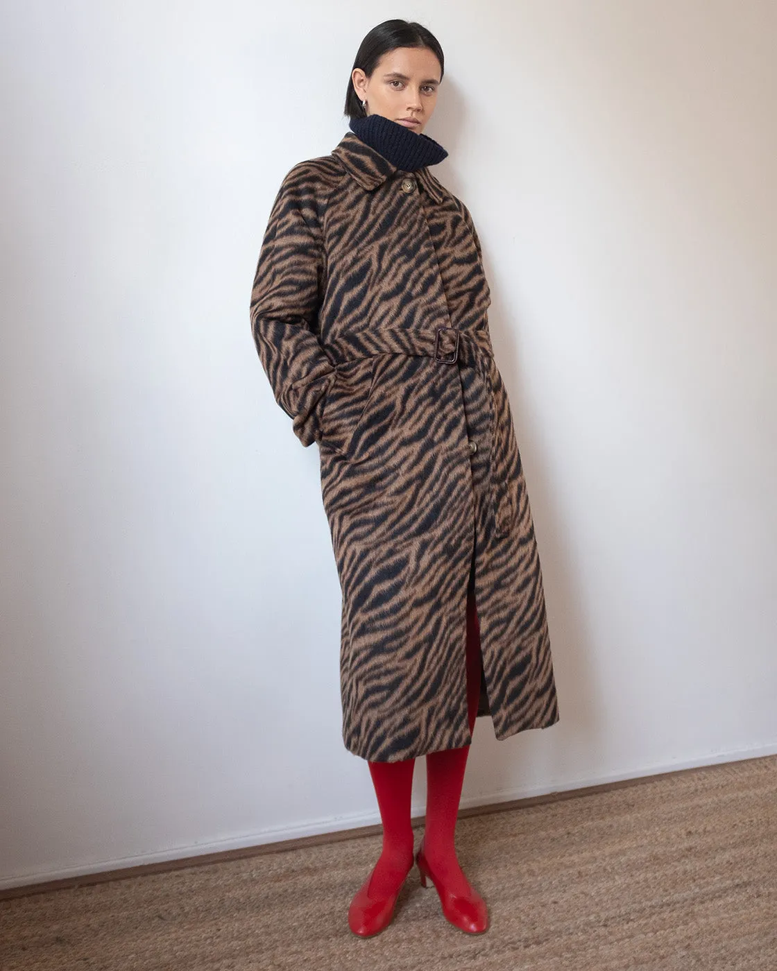 Alice Coat Wool Blend Jacquard Tiger Beige