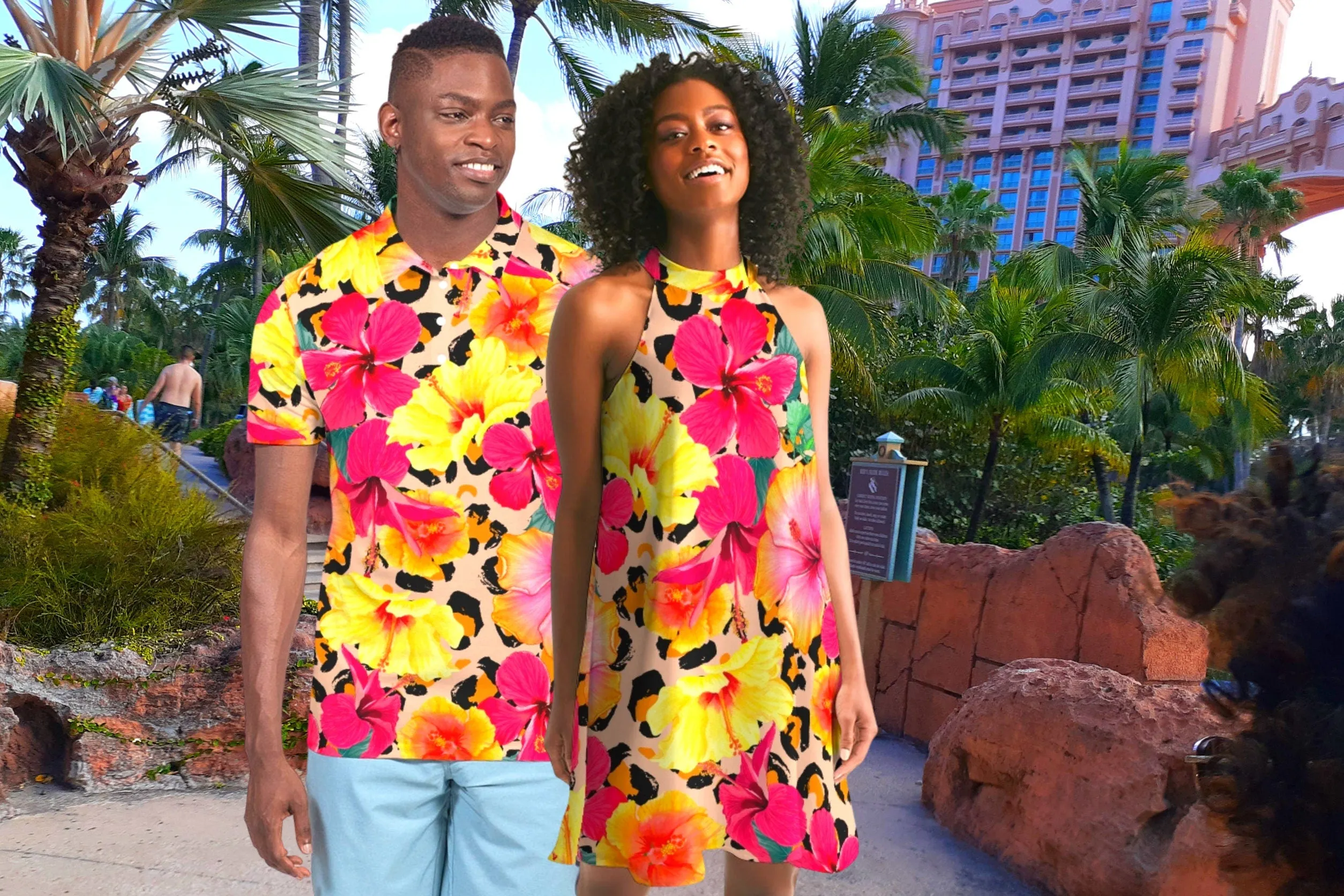 Animal Print Island Flowers Matching Couples Wear