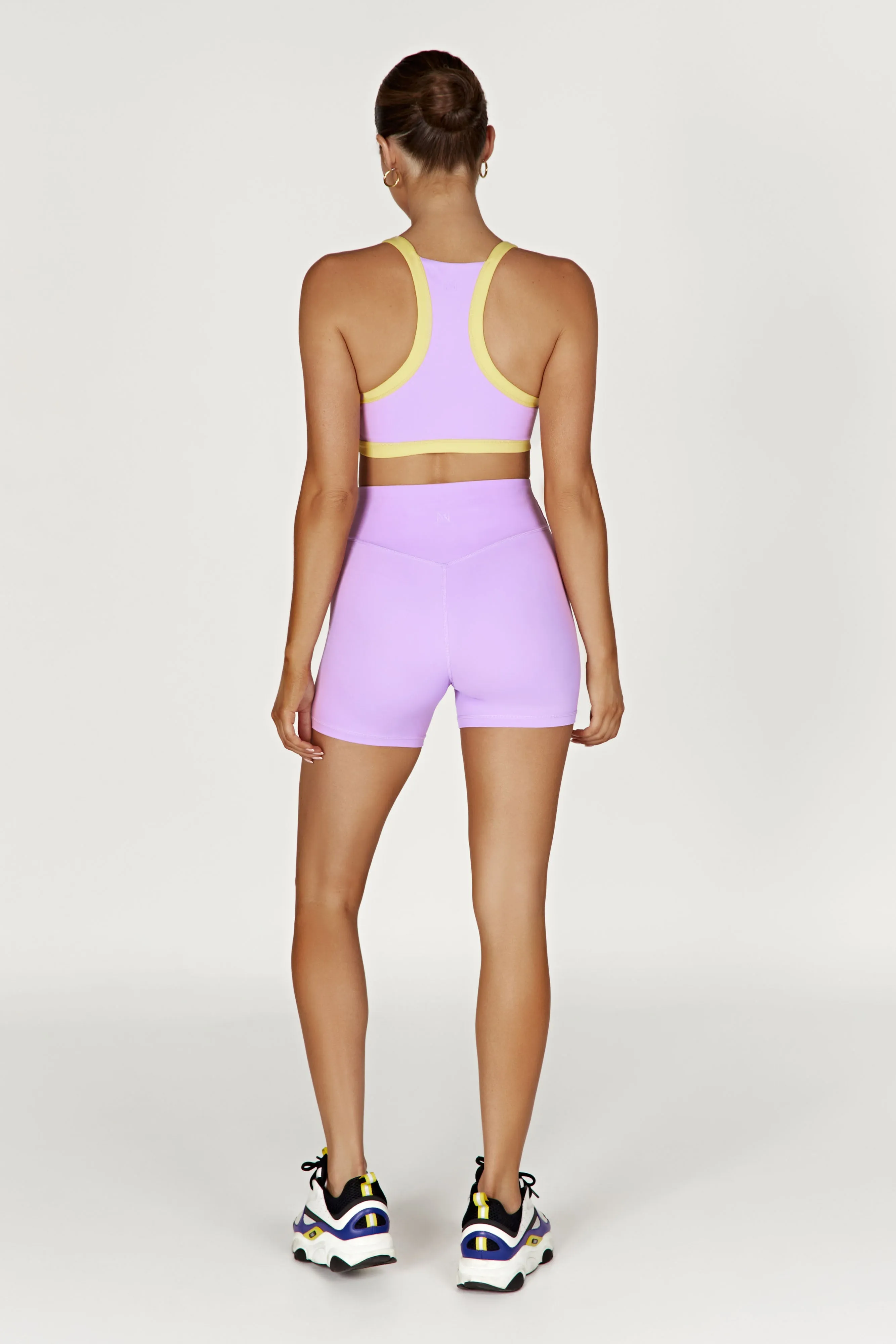 Becca Two Tone Cropped Sports Bra - Lilac/Yellow