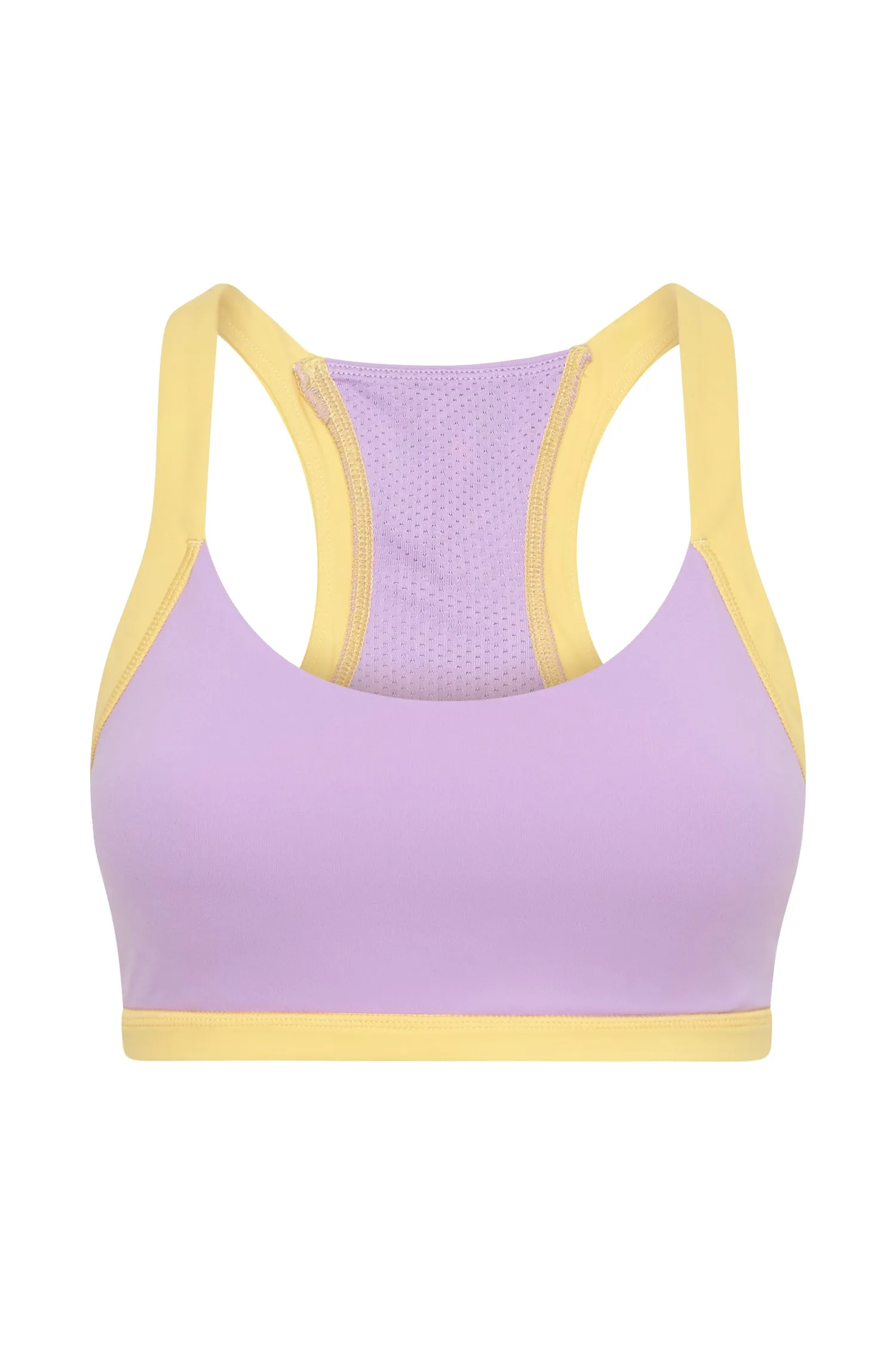 Becca Two Tone Cropped Sports Bra - Lilac/Yellow