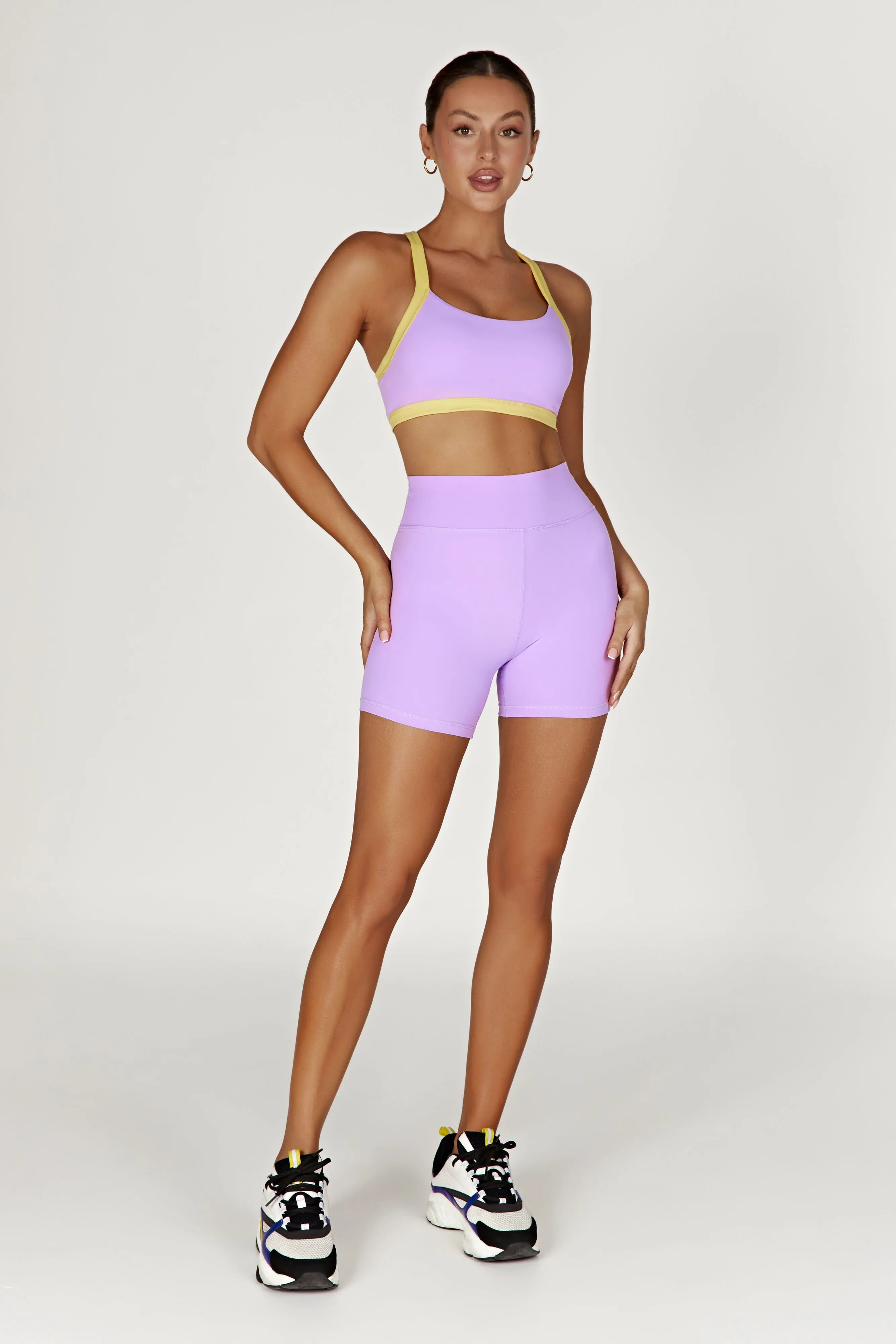 Becca Two Tone Cropped Sports Bra - Lilac/Yellow