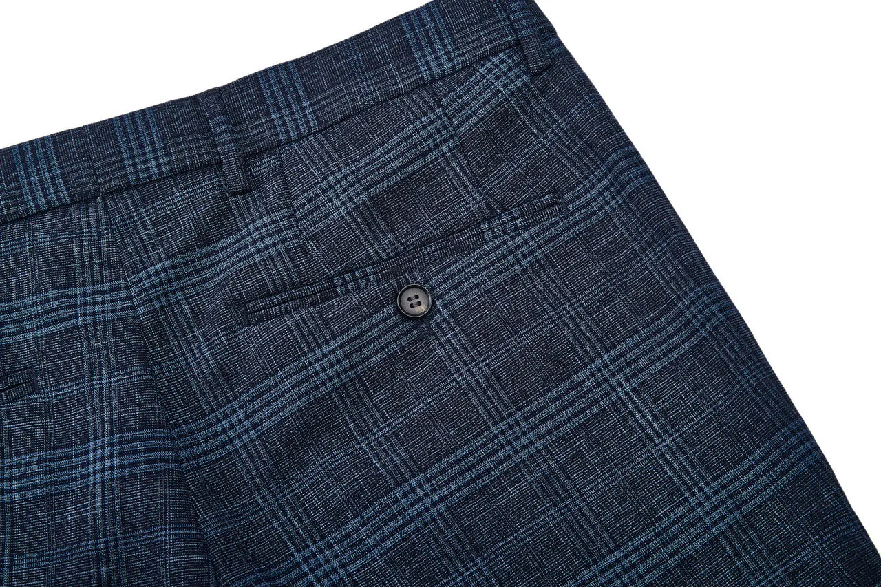 Blended Stretch Glen Check Suit Pants in Slim Fit