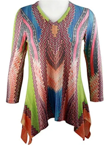 Boho Chic Long Sleeve Sharkbite Hem V-Neck Tunic Top - Abstract Thoughts