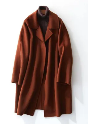 boutique brown Woolen Coat Women trendy plus size Jackets & Coats straight coat lapel collar