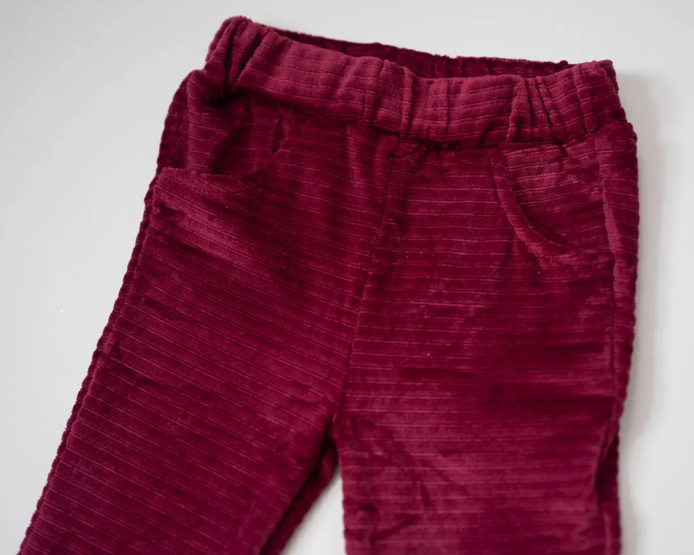 Burgundy Velour Corduroy Bell Bottoms For Babies, Toddlers And Girls