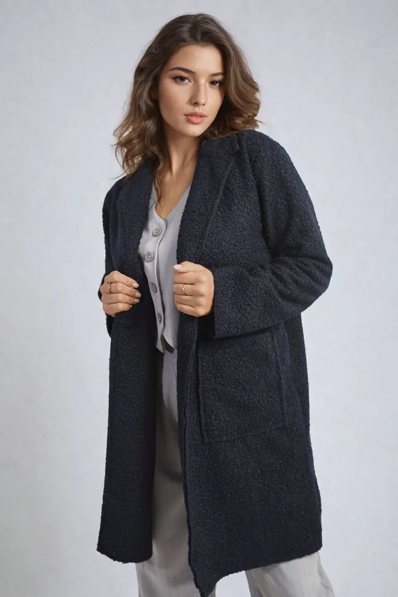 Buttoned Textured Jacket with Front Pockets