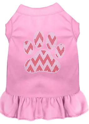 Candy Cane Chevron Paw Rhinestone Dog Dress Light Pink Med (12)