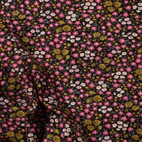 Cotton Corduroy Prints Design 20 Pink & Yellow Floral on Black