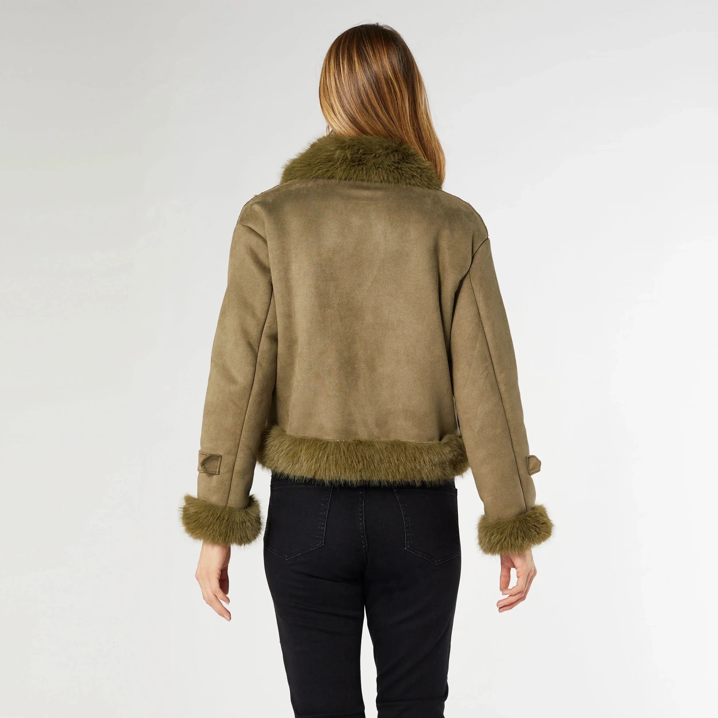 Dion Faux Fur Moto Jacket | Olive