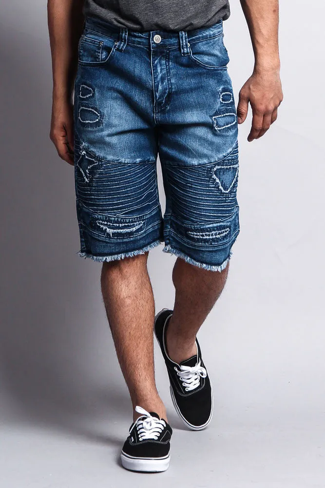 Distressed Biker Denim Shorts