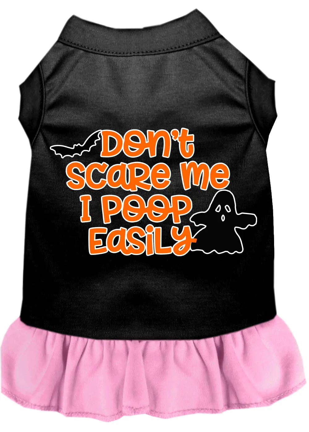 Don't Scare Me, Poops Easily Screen Print Dog Dress Black With Light Pink Med