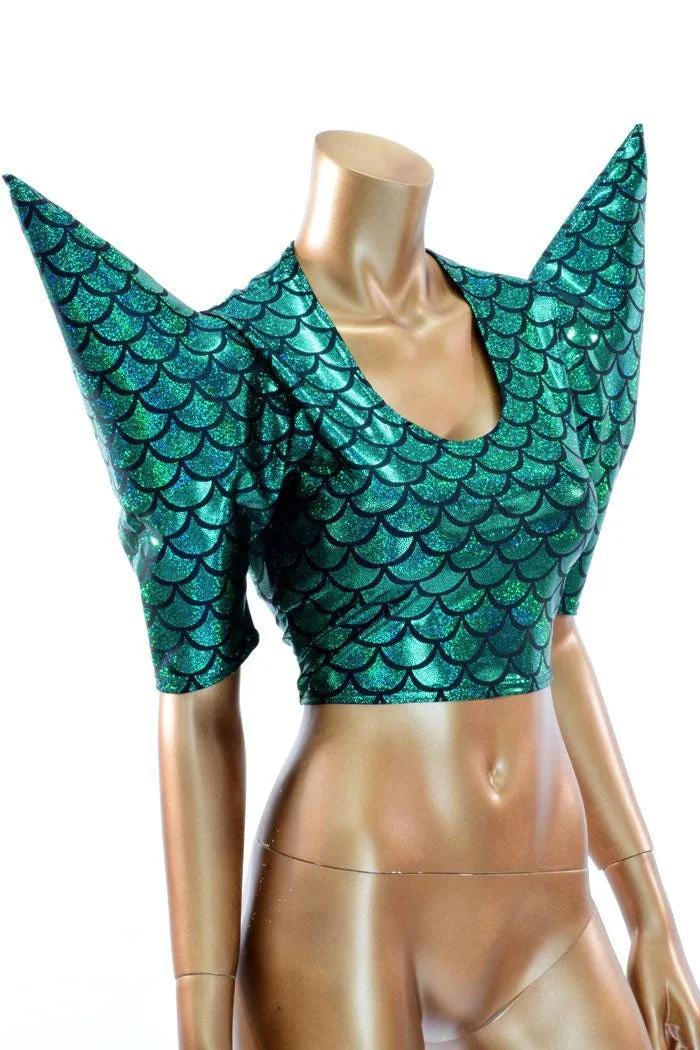 Green Scale Sharp Shoulder Crop Top