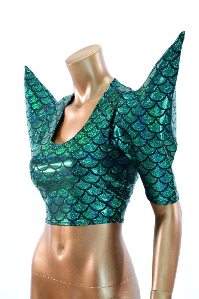 Green Scale Sharp Shoulder Crop Top