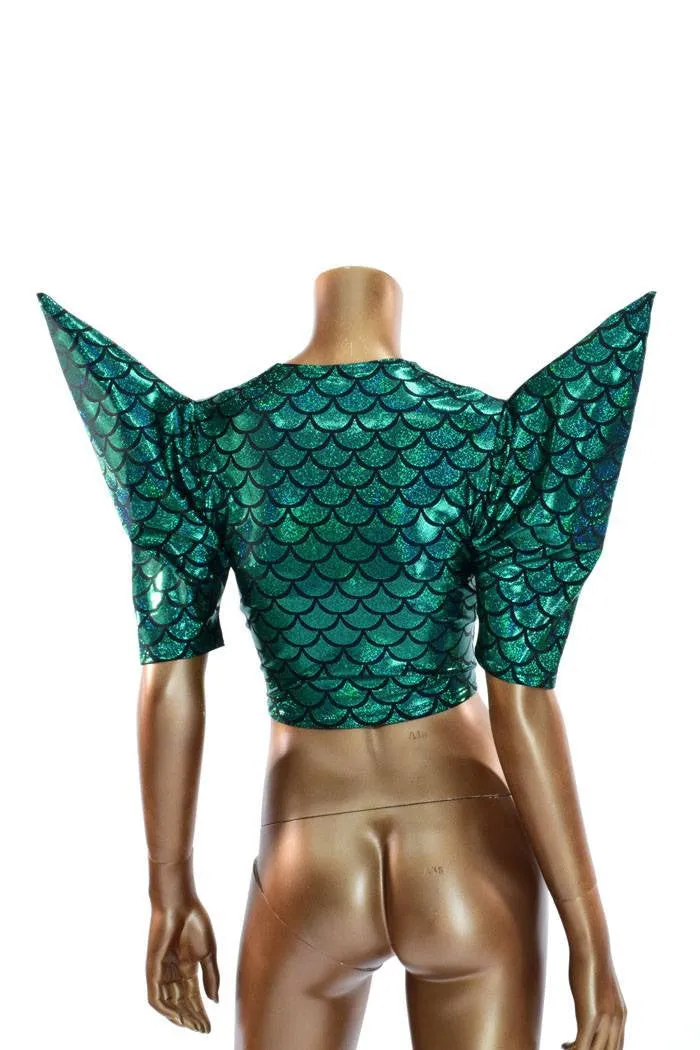 Green Scale Sharp Shoulder Crop Top