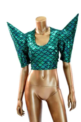 Green Scale Sharp Shoulder Crop Top