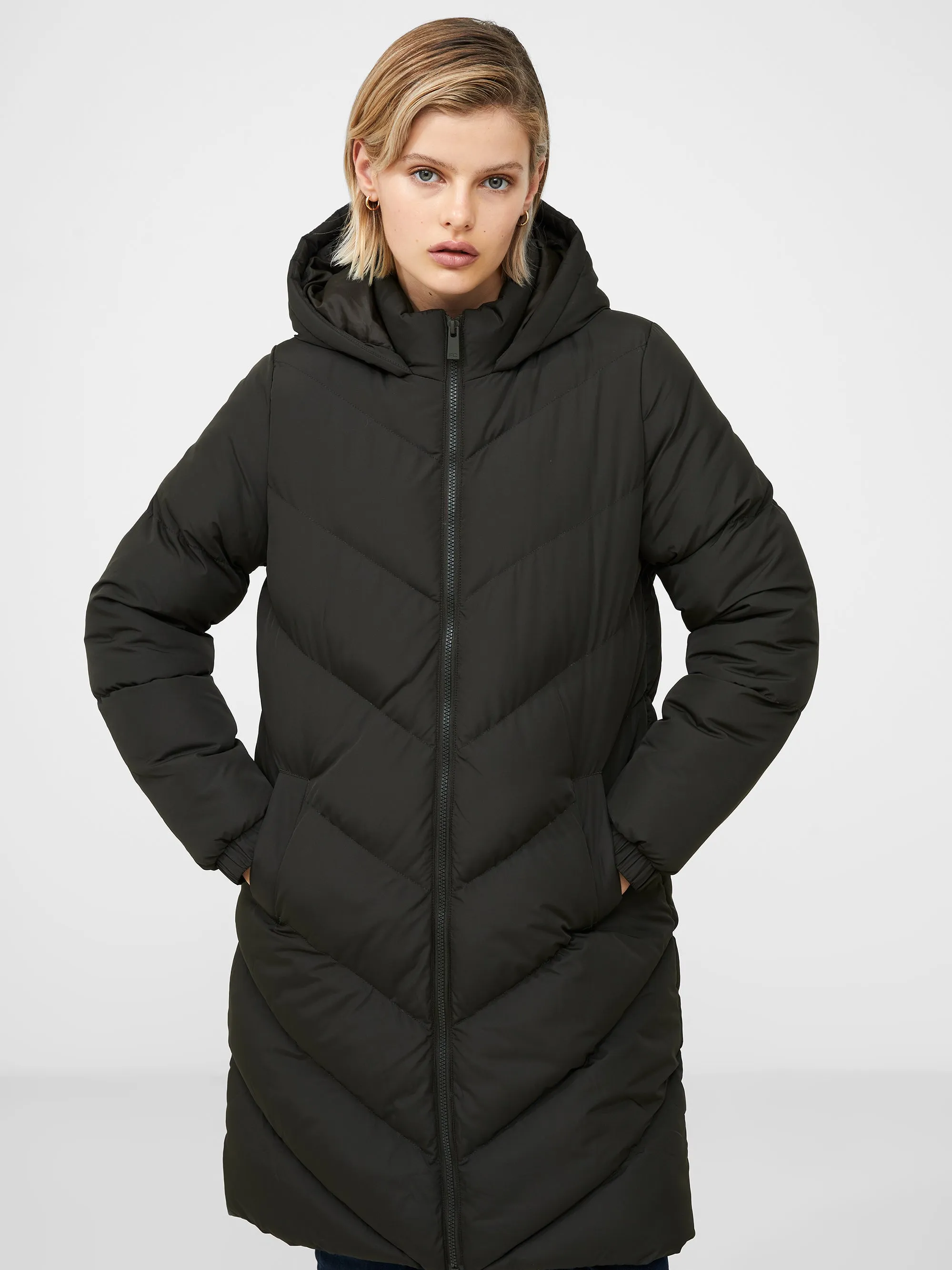 Hooded Chevron Puffer Coat