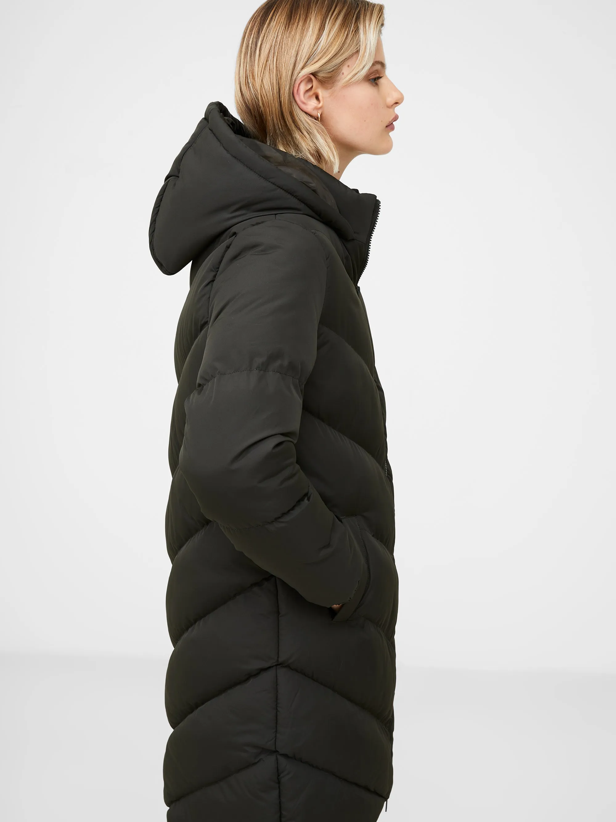 Hooded Chevron Puffer Coat