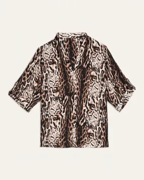 Kathryn Animal-Print Button-Front Blouse | Tan / Black