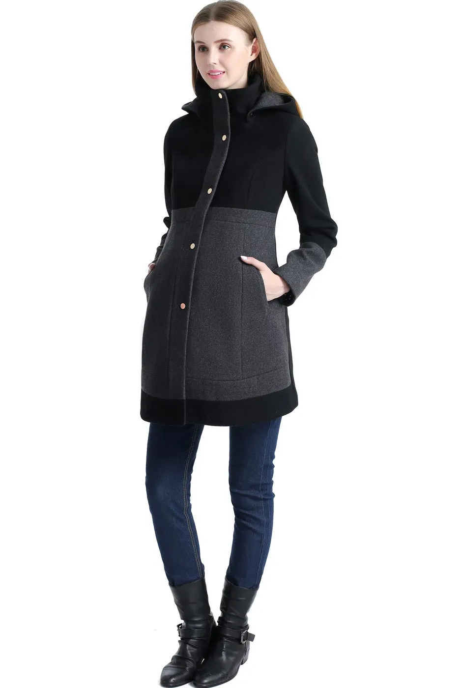 Kimi   Kai Maternity "Tessa" Wool Blend Colorblock Coat