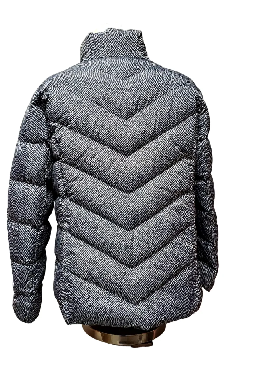 Land End Women's Down Puffer Jacket - Black Gray Pattern