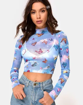 Lara Top in Mesh Blue Butterfly