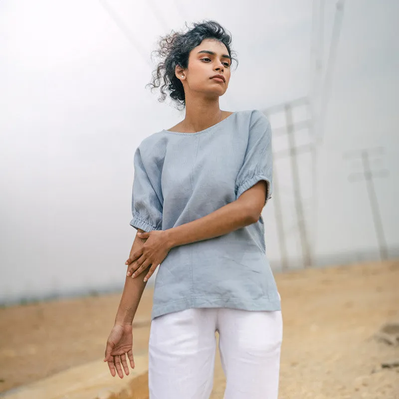 Linen Drop Shoulder Top for Women | Pacific Blue