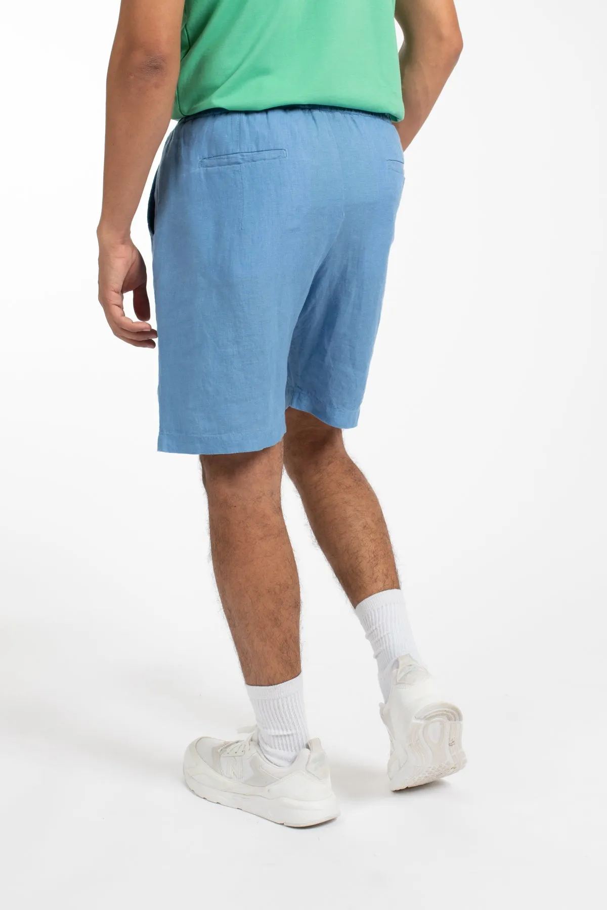 Mid Blue Relaxed Waist Linen Short