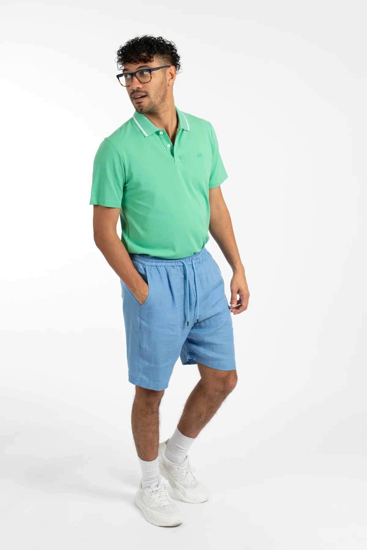 Mid Blue Relaxed Waist Linen Short