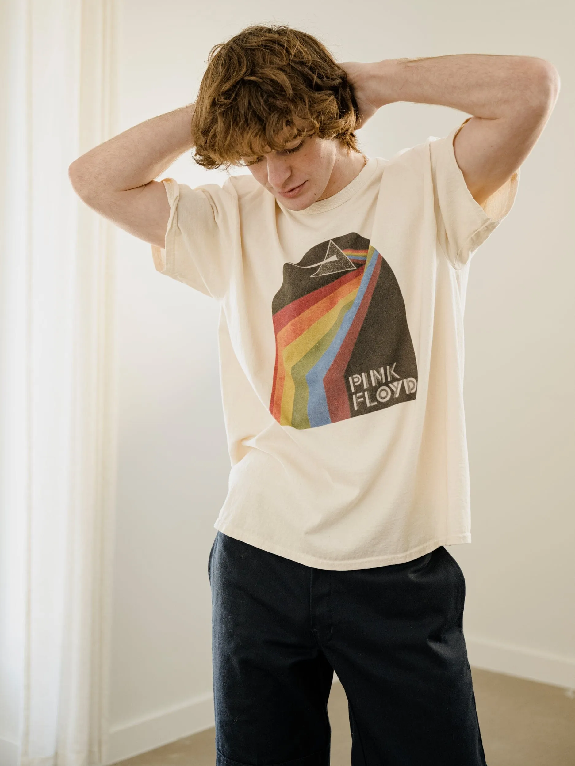 Pink Floyd Dark Side of The Moon Off White Thrifted Distressed Tee