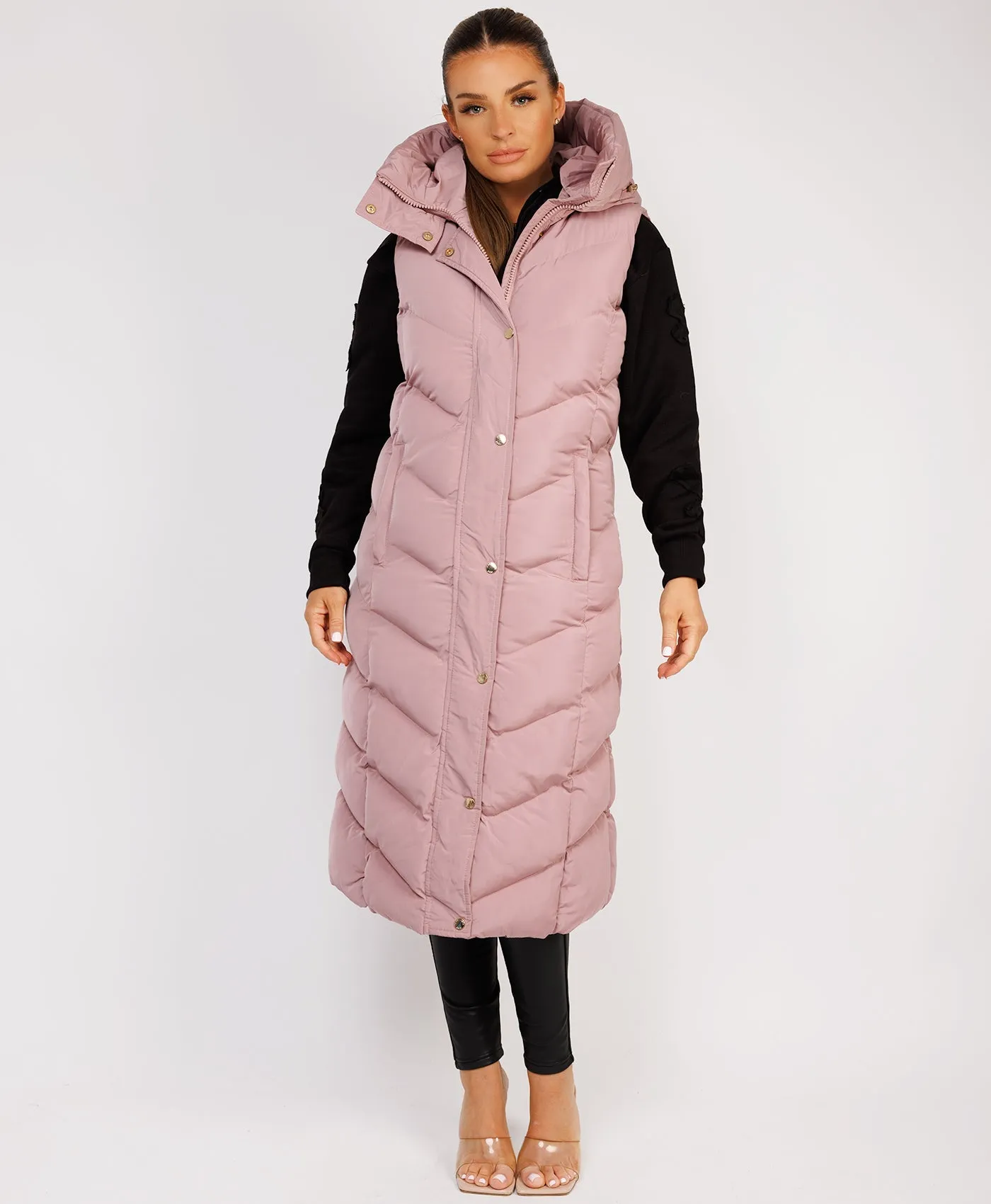 Pink Longline Chevron Padded Gilet Bodywarmer