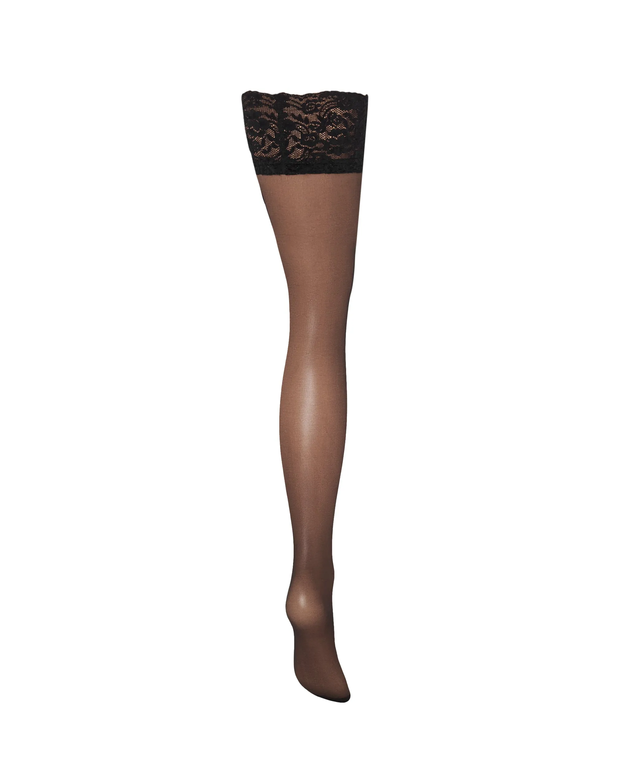 Plain Leg/Lace Top Stockings Black