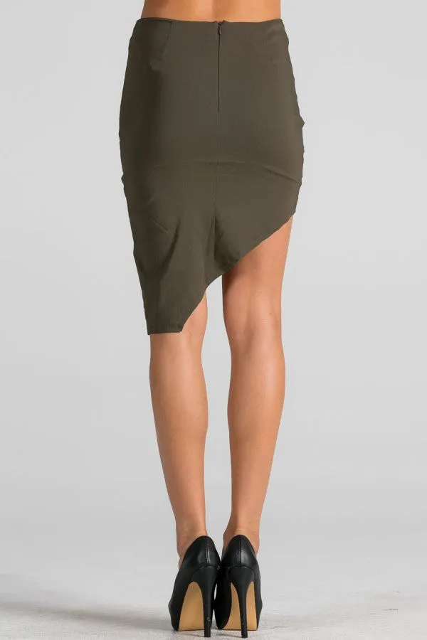 "peek show" unbalanced bodycon skirt