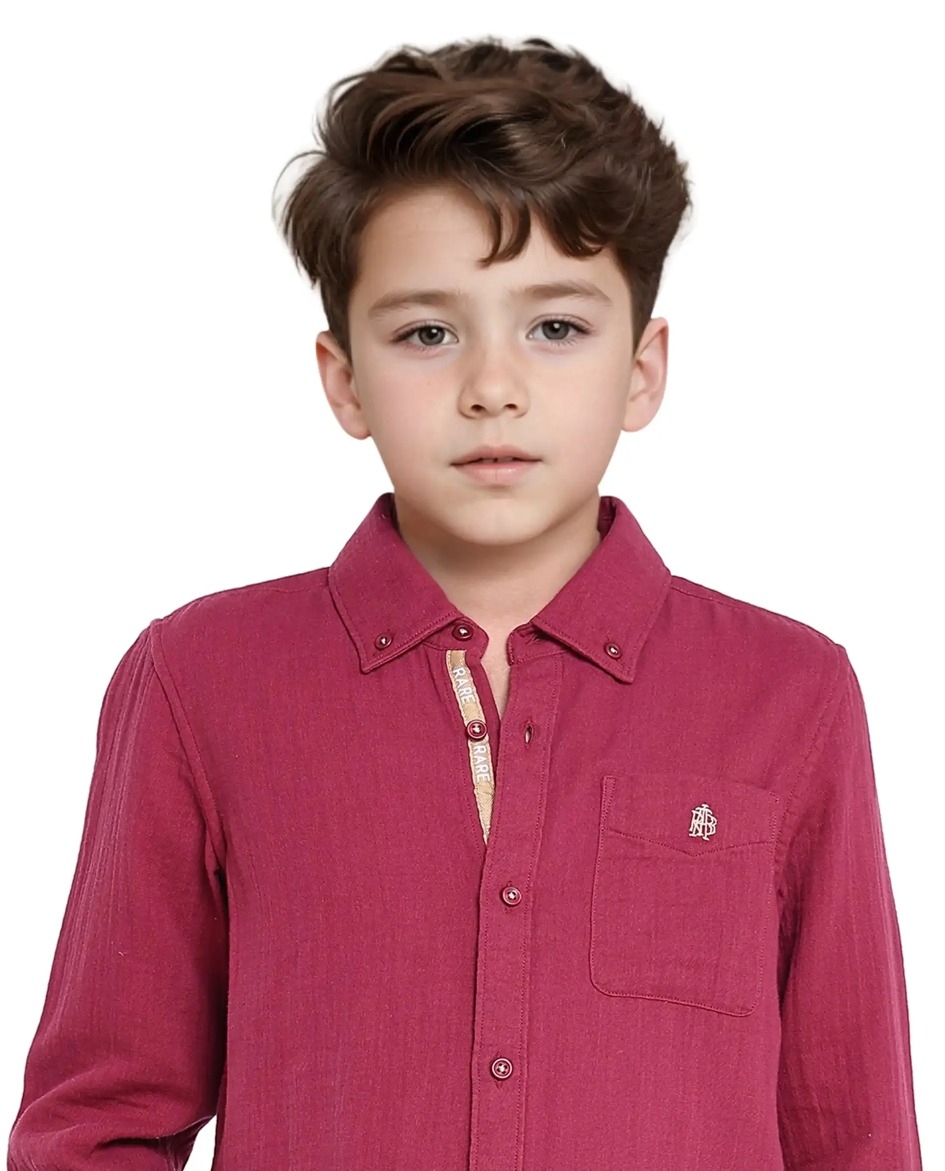 Rare Ones Kids Presto Maroon Cotton Full Sleeve Regular Fit Button Down Solid Shirt