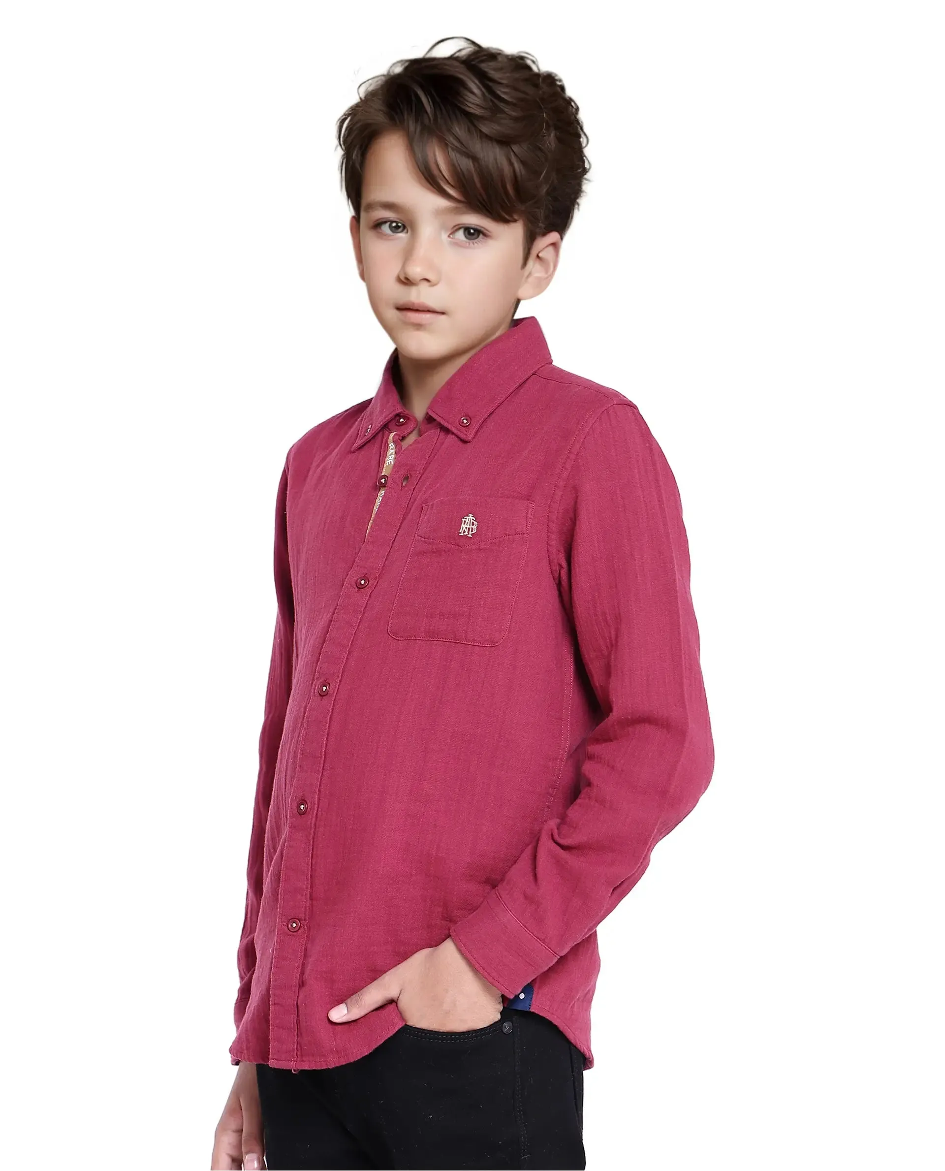 Rare Ones Kids Presto Maroon Cotton Full Sleeve Regular Fit Button Down Solid Shirt