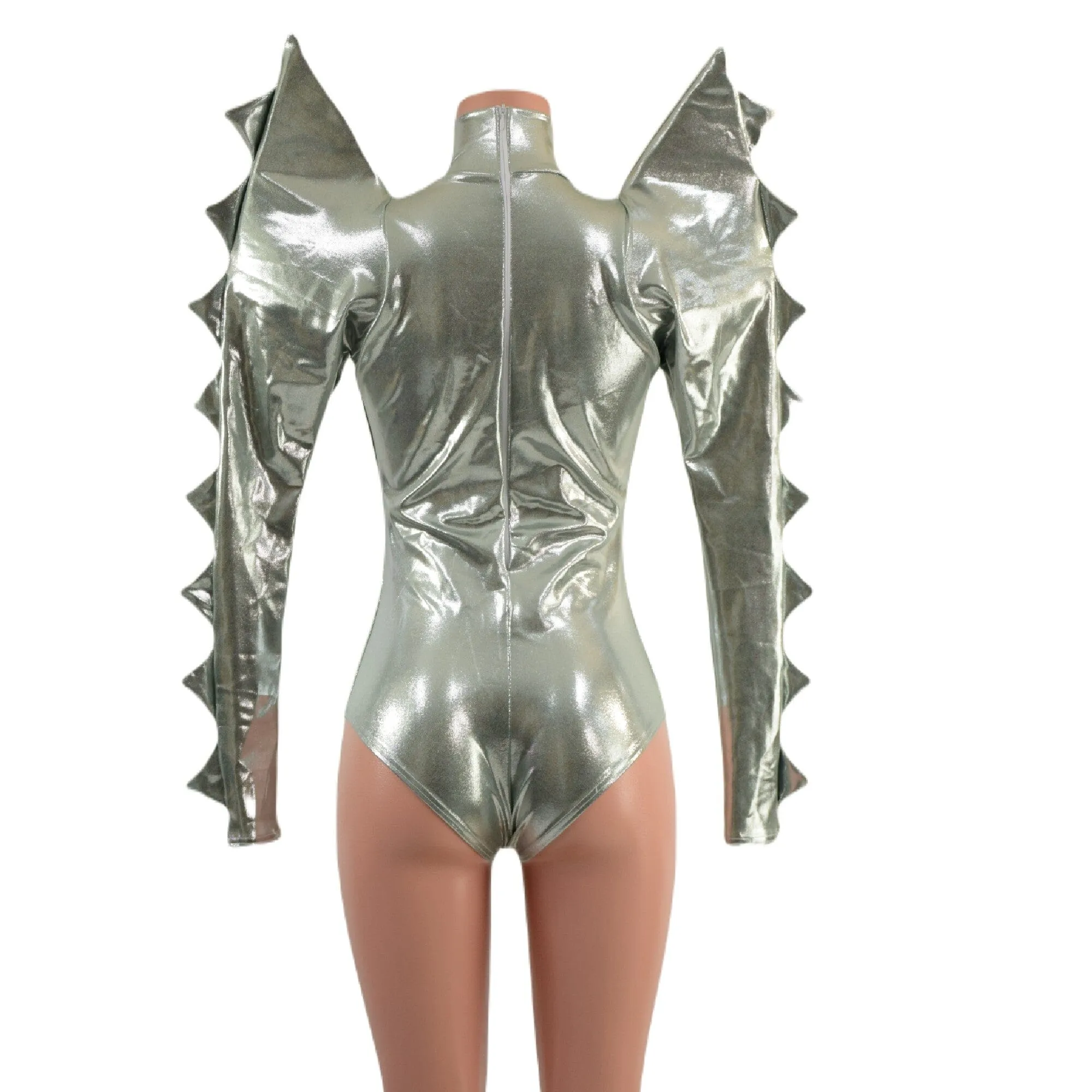 Spiked Mega Sharp Shoulder Romper in Platinum