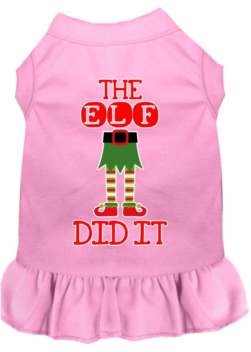 The Elf Did It Screen Print Dog Dress Light Pink Med