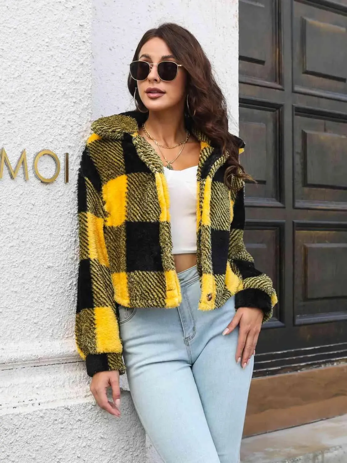 Trendy Plaid Jacket for Women | Stylish Dropped Shoulder Design