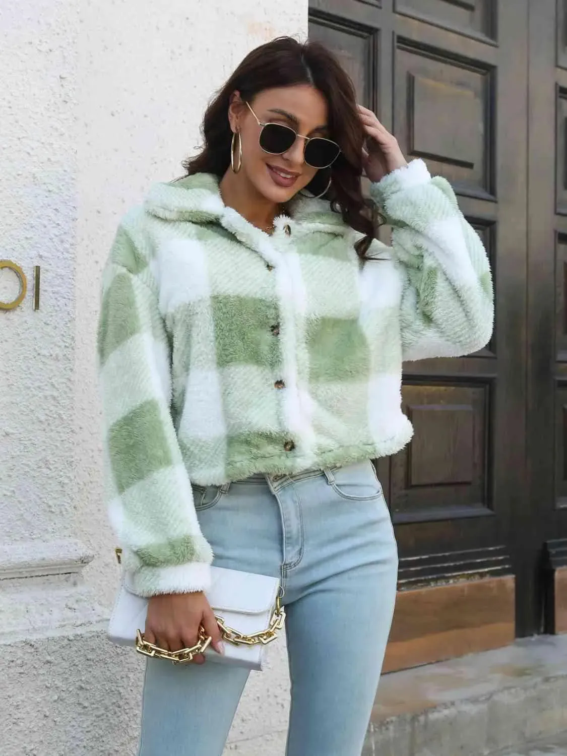 Trendy Plaid Jacket for Women | Stylish Dropped Shoulder Design