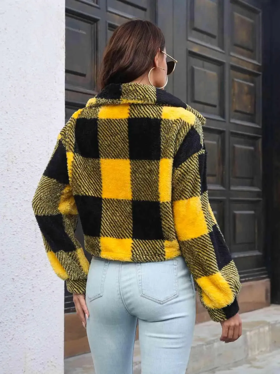 Trendy Plaid Jacket for Women | Stylish Dropped Shoulder Design