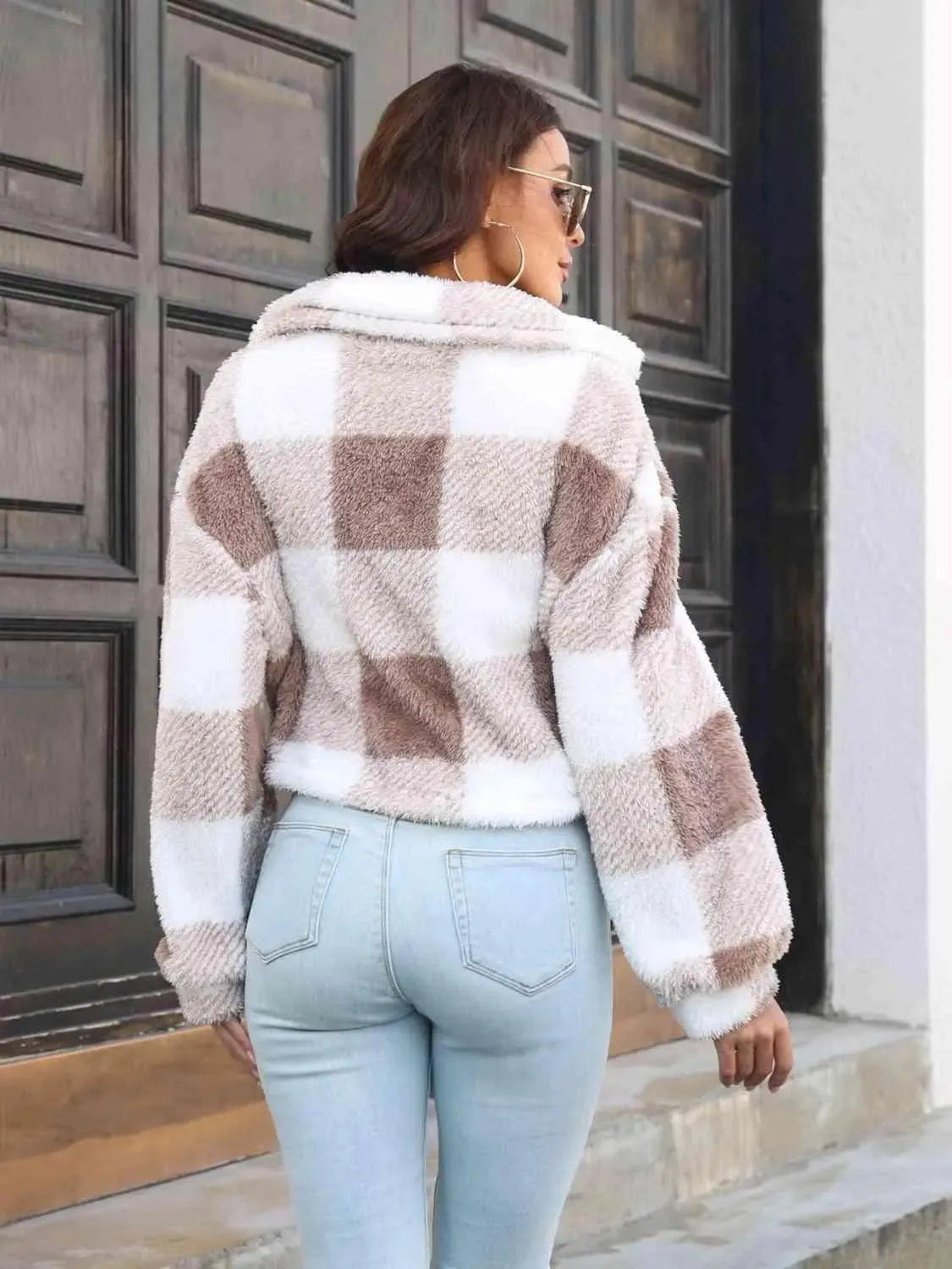 Trendy Plaid Jacket for Women | Stylish Dropped Shoulder Design