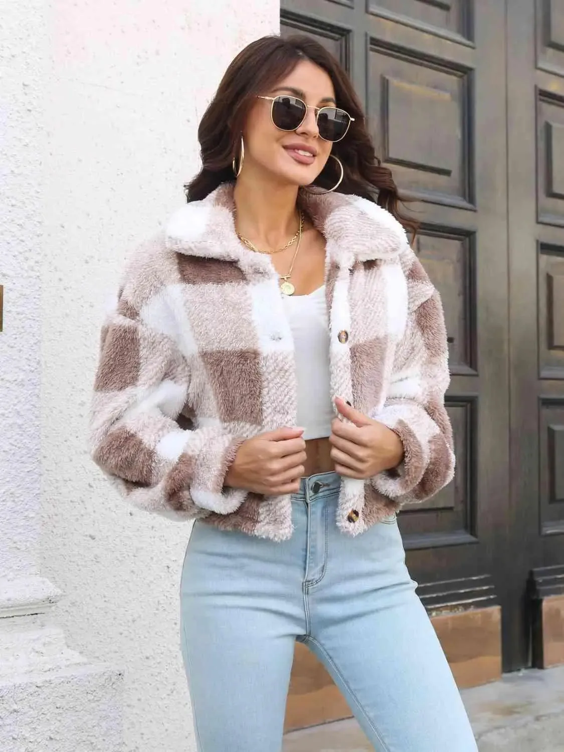 Trendy Plaid Jacket for Women | Stylish Dropped Shoulder Design